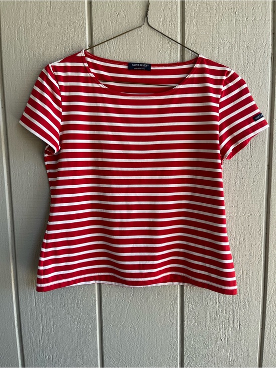 Saint James Tops - Saint James Etrille Breton T-Shirt in Red White Stripes
